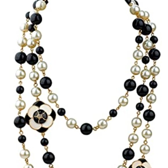 Misasha Pearl Black Bead Magnolia Long Sautoir Necklace - Picture 3 of 9